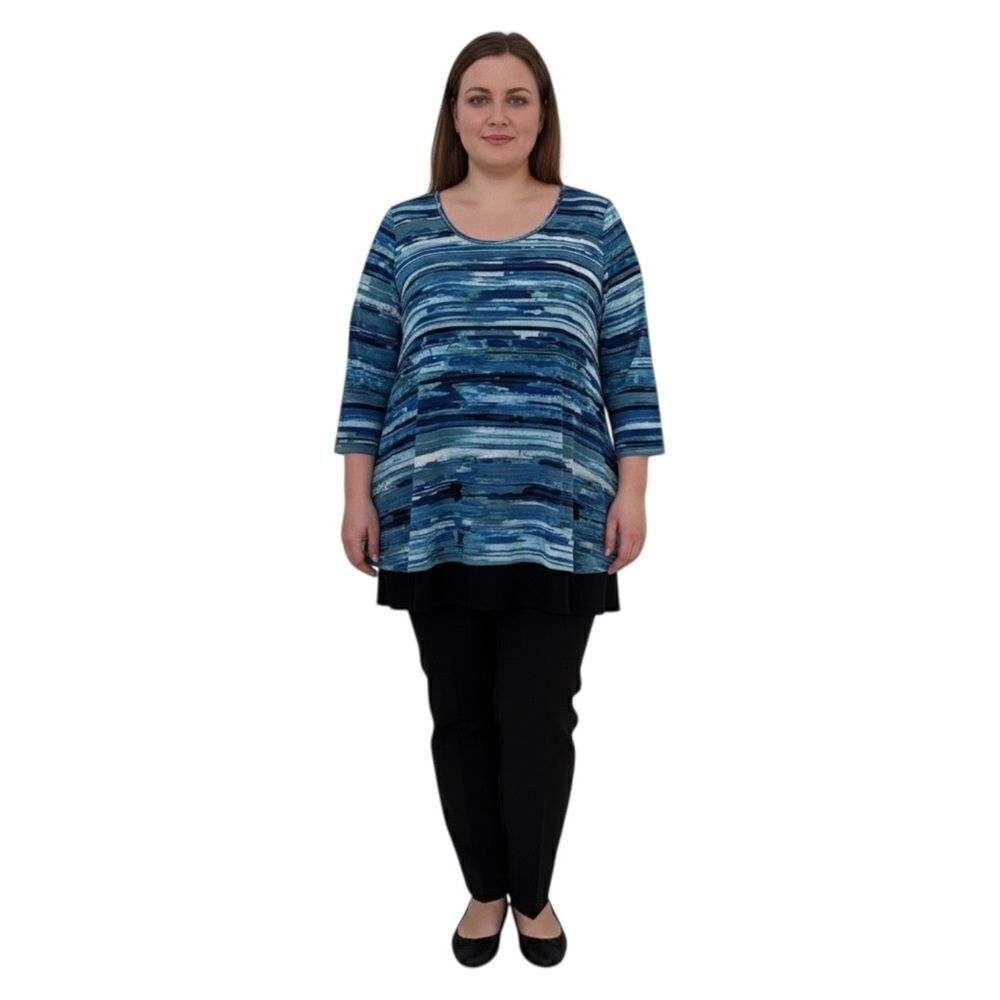 Karen Kane Blue & Black Watercolor Striped Tunic Top